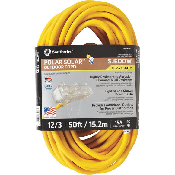 Coleman Cable Polar Solar 50 Ft. 12/3 Cold Weather 3-Outlet Extension Cord
