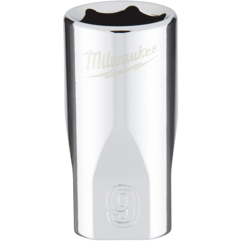 Milwaukee 1/4 In. Drive 9 mm 6-Point Shallow Metric Socket with FOUR FLAT Sides