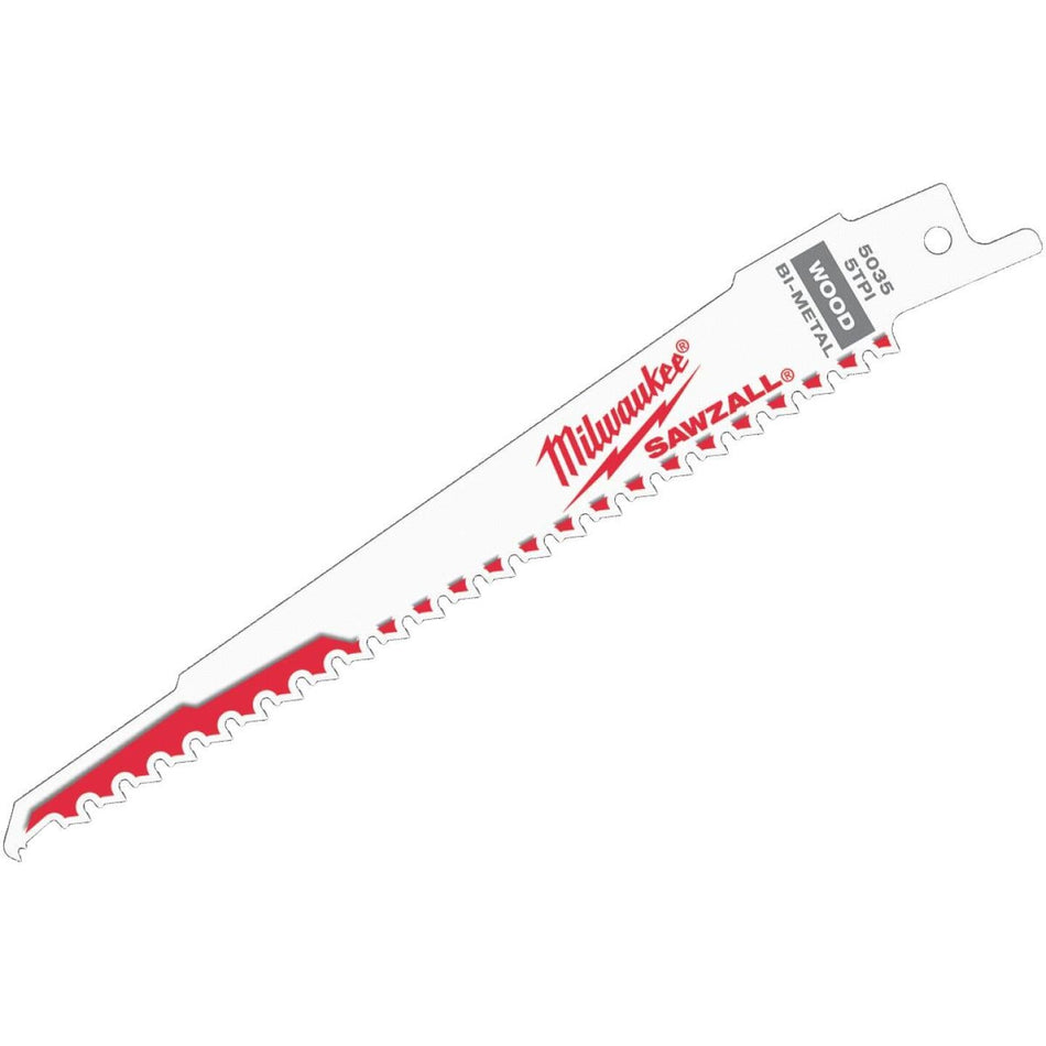 Milwaukee Sawzall 6 In. 5 TPI Wood w/Nails Reciprocating Saw Blade (5-Pack)