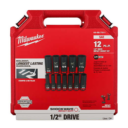 Milwaukee 12PCSHOCKWAVE Impact Duty™ 1/2" Drive SAE Deep 6 Point Socket Set