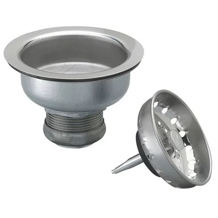 Plumb Pak Kitchen Basket Strainer "Short Shank" For 3-1/2" Diameter OPENING. Stainless Steel Shallow Cup Locking Shell