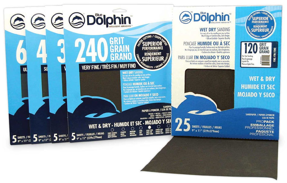 Blue Dolphin Wet & Dry Silicon Carbide Sanding Paper 320 Grit 5 Pack 9" x 11"