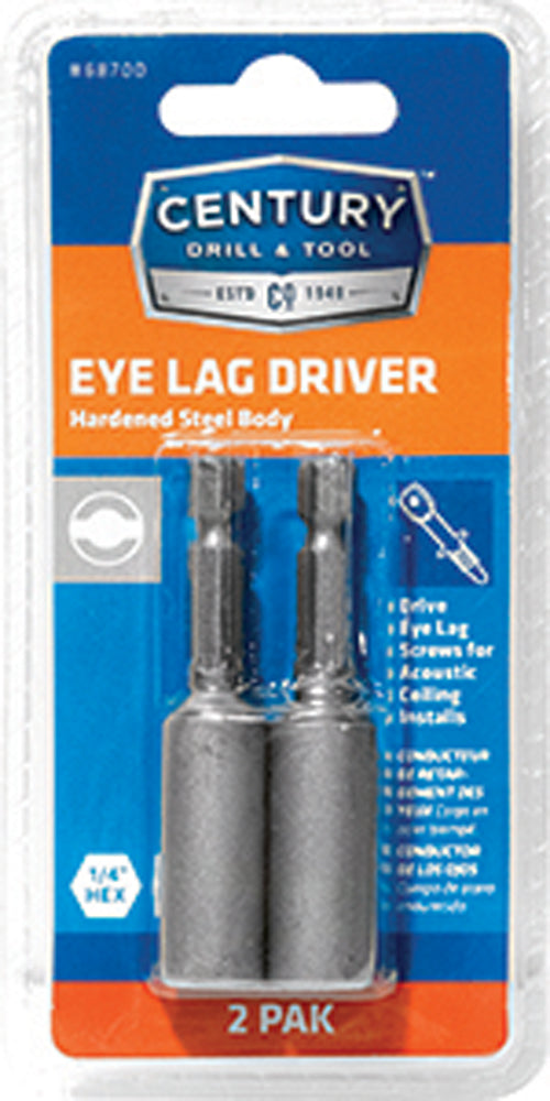 Century Drill And Tool Eye Lag Driver 1/4" X 2-3/4 X 1/4" Shank 2pk