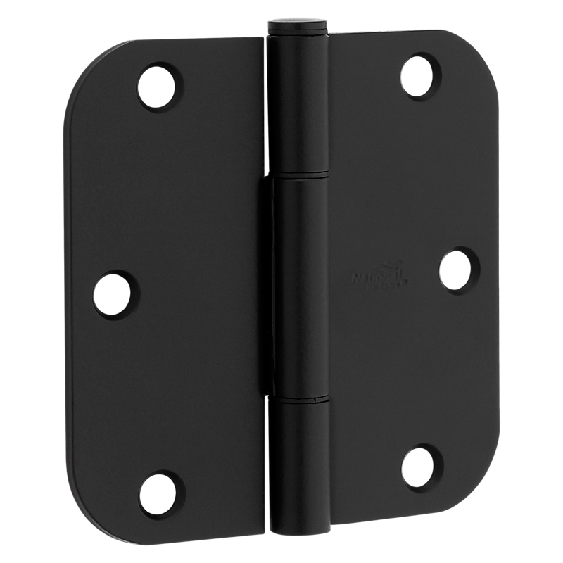 National Hardware Squeak Guard Door Hinges 5/8 In. Radius Round Corners 3.5", Matte Black