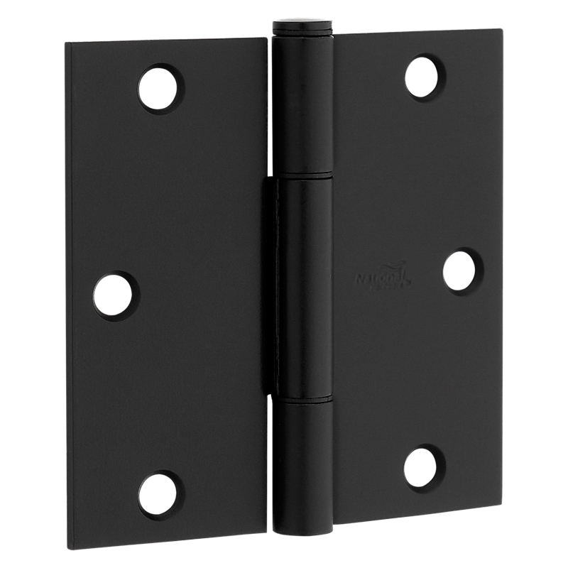 National Hardware Squeak Guard Door Hinges Square Corner 3.5", Matte Black