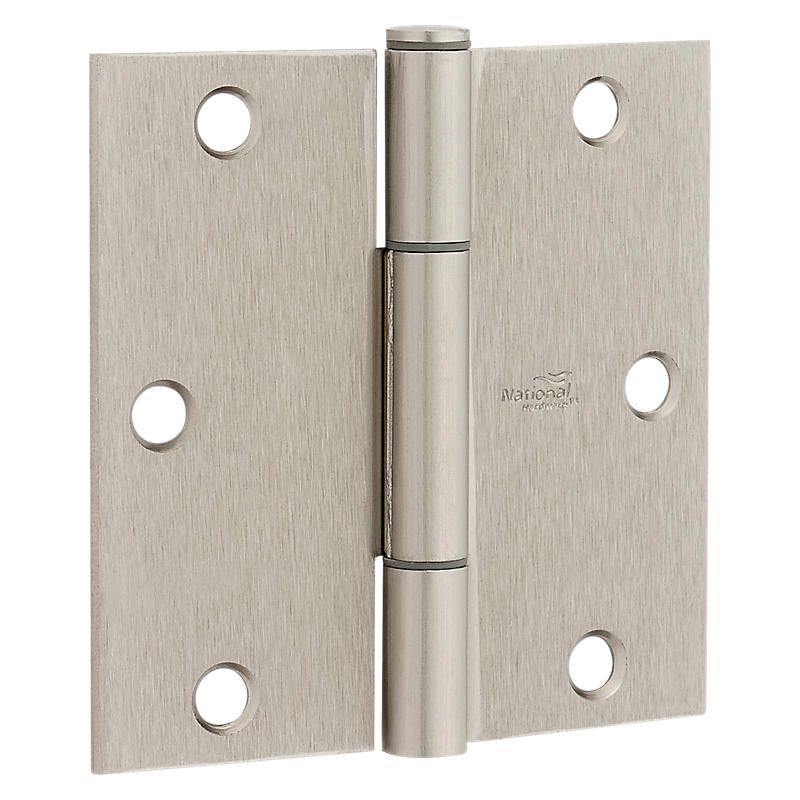 National Hardware Squeak Guard Door Hinges Square Corner 3.5", Satin Nickel