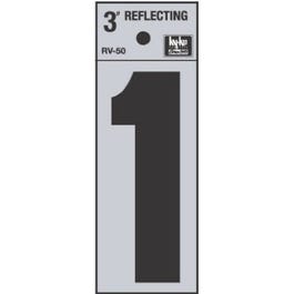 Address Number, "1", Reflective, Black Vinyl Adhesive, 3-In.