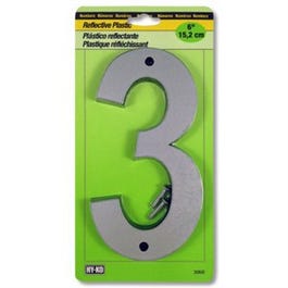 Address Number, Reflective Plastic, 6-In., "3"