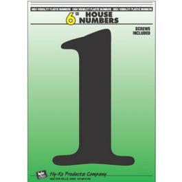 Address Numbers, "1", Black Plastic, Screw-In., 6-In.