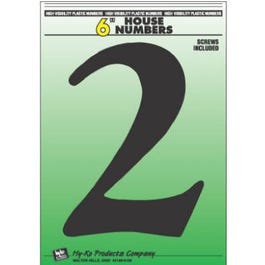 Address Numbers, "2", Black Plastic, Screw-In., 6-In.