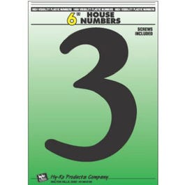 Address Numbers, "3", Black Plastic, Screw-In., 6-In.