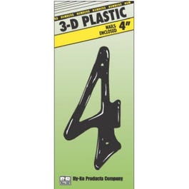 Address Numbers, "4", Black Plastic, Nail-In, 4-In.