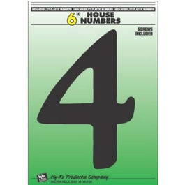 Address Numbers, "4", Black Plastic, Screw-In., 6-In.