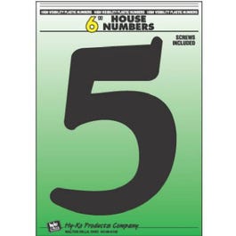 Address Numbers, "5", Black Plastic, Screw-In., 6-In.