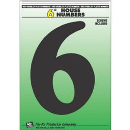 Address Numbers, "6", Black Plastic, Screw-In., 6-In.