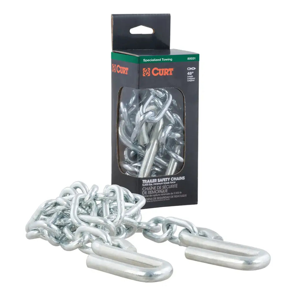 Curt 48" Safety Chain with 2 S-Hooks (5,000 lbs, Clear Zinc, Packaged)