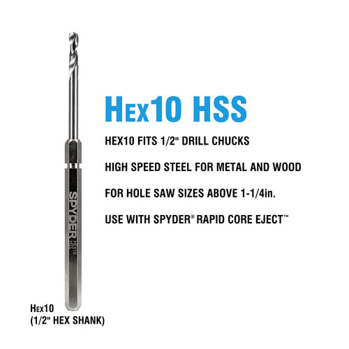 Spyder Hex10 1/2 HSS Quick Change Hole Saw Arbor Assembly Rapid Core Eject™