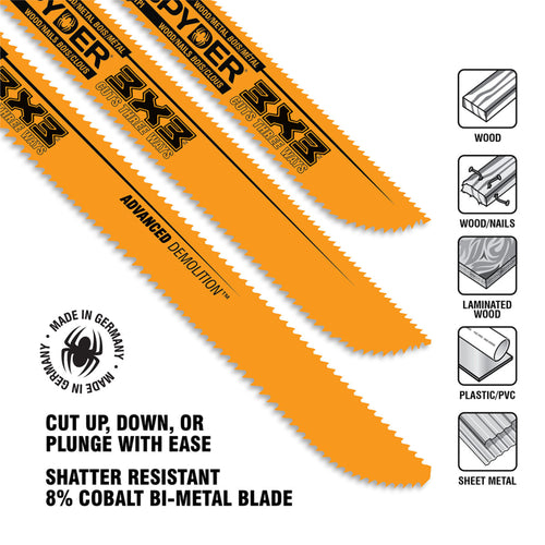 Spyder 5-Piece Double-Sided Advanced Demo Wood/Metal Cutting Reciprocating Saw Blade Set (6 & 8") 3X3