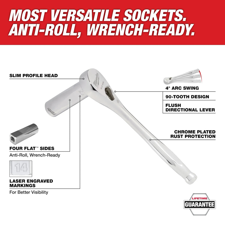 Milwaukee 3/8” Drive 28pc Ratchet & Socket Set with PACKOUT™ Low-Profile Compact Organizer SAE