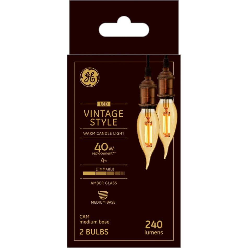 GE Vintage Style CA11 LED Light Bulb Decorative Candle Bulb Amber Glass 40 Watt Replacement