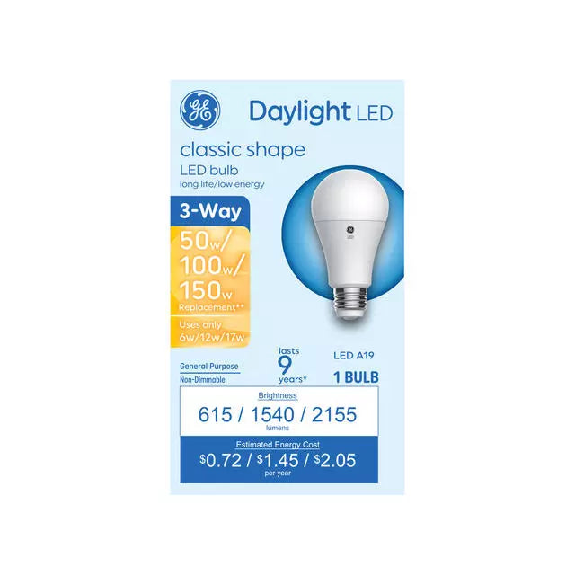 GE Basic LED 150/100/50 Watt Replacement Daylight A19 3-Way Bulbs