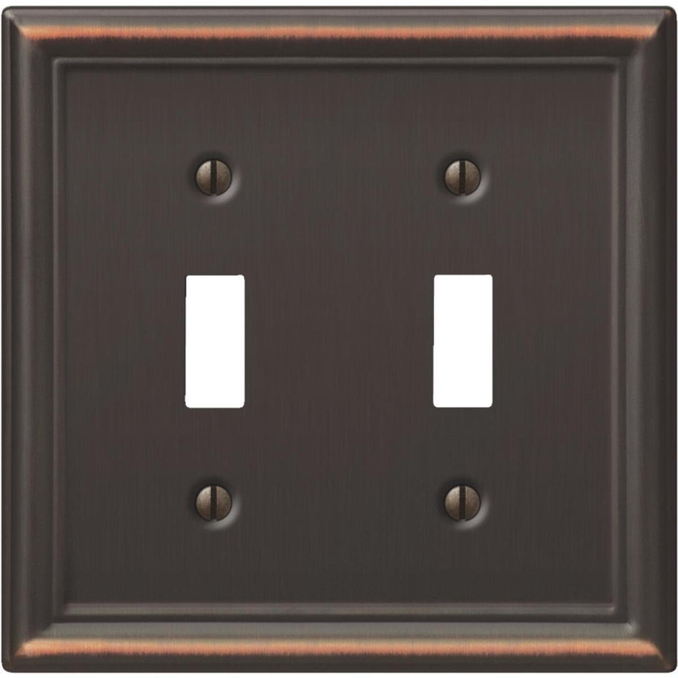 Amerelle Chelsea 2-Gang Stamped Steel Toggle Switch Wall Plate, Aged Bronze