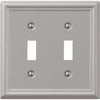 Amerelle Chelsea 2-Gang Stamped Steel Toggle Switch Wall Plate, Brushed Nickel